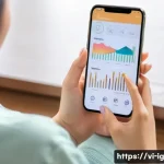 Home 22 정신건강 테크의 사업 모델과 실행 계획 - A serene and modern mental health app interface displayed on a smartphone held by a young Vietnamese...
