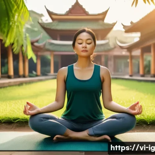 Home 32 정신건강 관리의 혁신적 솔루션 탐색 - A serene Vietnamese woman practicing mindfulness meditation in a peaceful urban park at sunrise, wea...