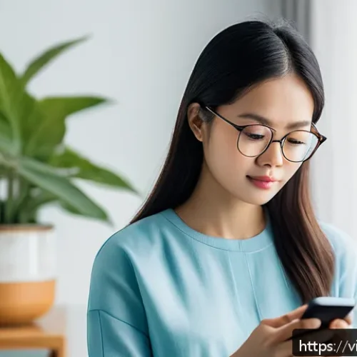 Home 17 정신건강과 기술 새로운 패러다임 - A young Vietnamese woman using a personalized AI mental health app on her smartphone at home, with a...