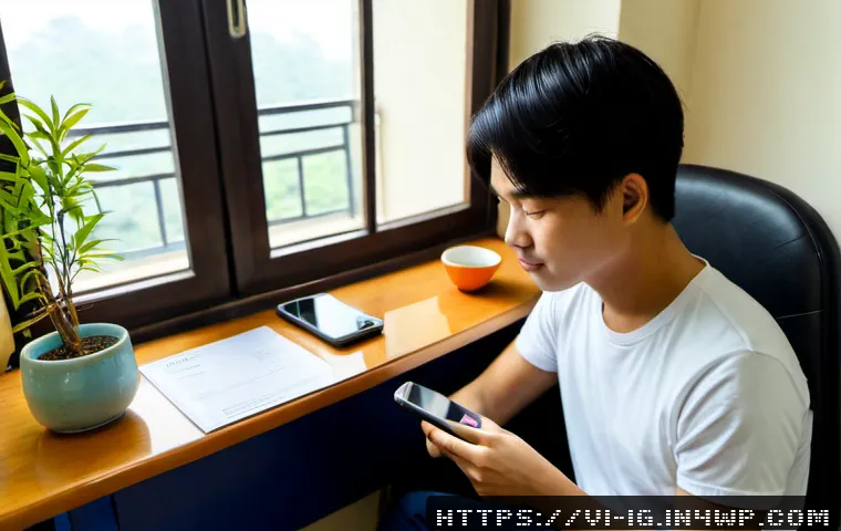Home 17 정신건강 관리 앱 추천 및 리뷰 - Photorealistic Vietnamese young adult sitting comfortably at a tidy apartment desk in Hanoi, using a...